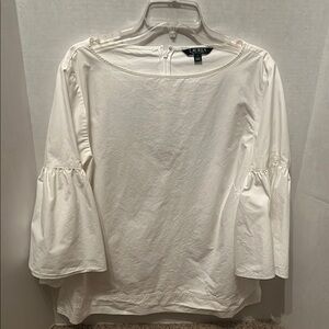 Lauren Ralph Lauren White Ruffled 3/4 Sleeve Blouse 100% cotton